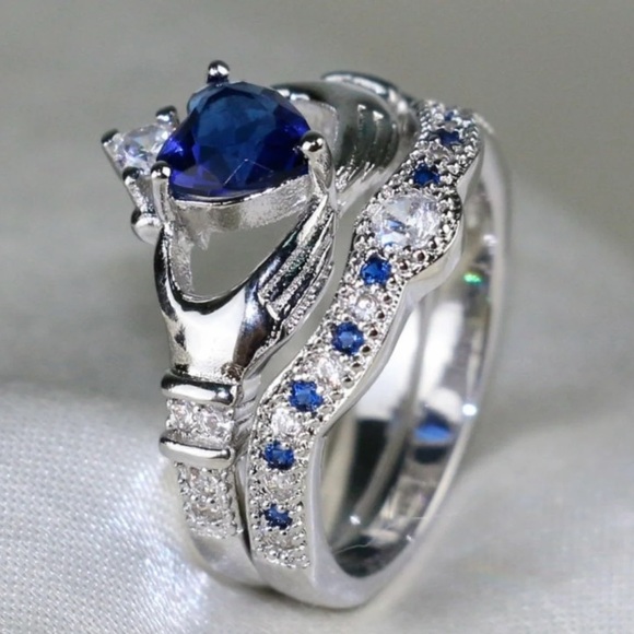 Couples Fun Accent Ring Stainless Steel, Blue Zircon, Valentine's Day Jewelry - Picture 2 of 4